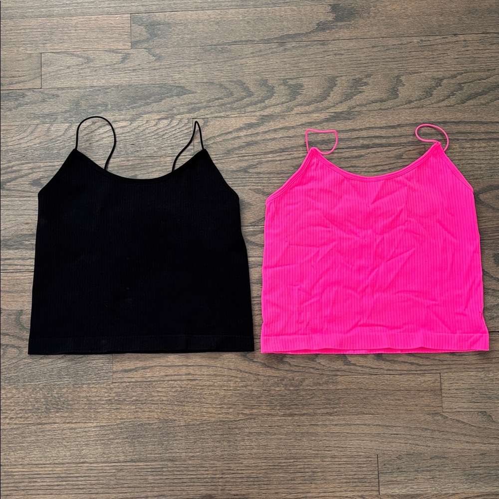 Pink and Black Women's Crop Tops